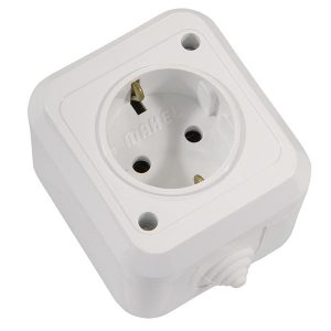 Priza simpla PT cu pamantare IP44 alb Makel