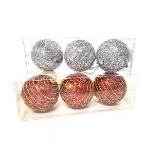 Set 3 globuri rosii/argintii cu paiete