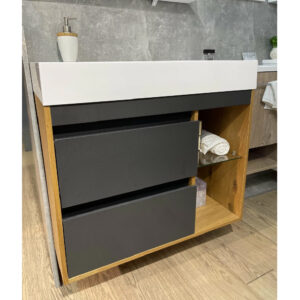 Mobilier de baie alb / negru / stejar 80 cm Premium Trinidad + lavoar