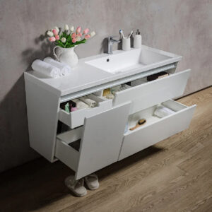 Mobilier de baie alb 125 cm Premium Cyprus L + lavoar alb