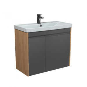 Mobilier de baie gri / stejar Olive + lavoar 80-U