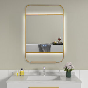 Oglinda de baie cu LED si polita 60x90 rama aurie