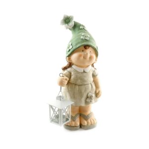 Decoratiune gradina ceramica fetita cu felinar 17x41 cm