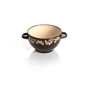 Bol supa ceramic maro/bej model fluturi 14 cm - 650 ml