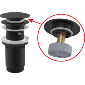 Ventil lavoar Click/Clack 5/4" metalic cu preaplin, dop negru mare
