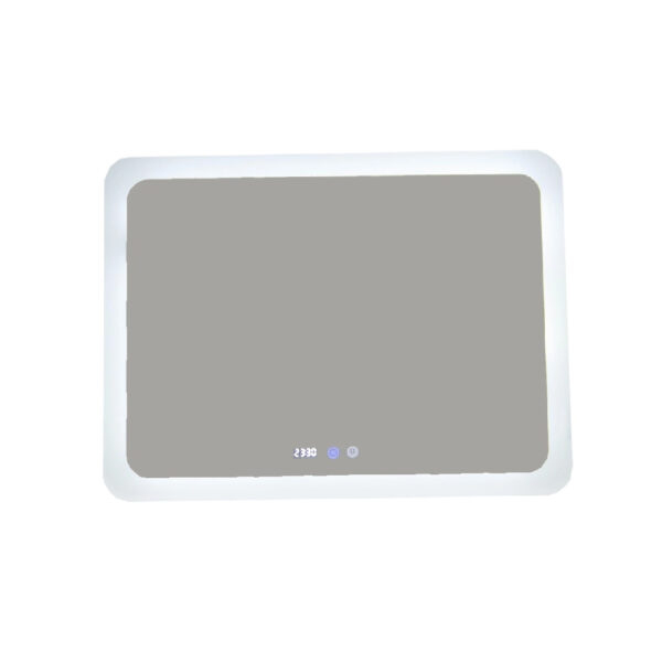 Oglinda de baie cu iluminare led, functie dezaburire, ceas si termometru 80 x 60 cm