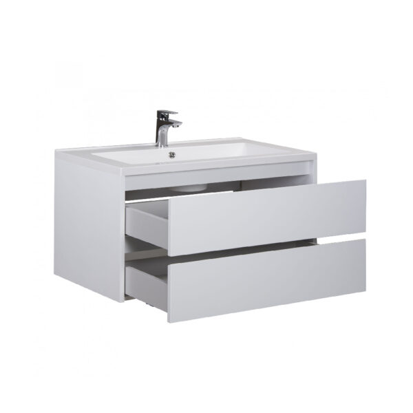 Set mobilier de baie alb suspendat 100 cm Marko - imagine 2