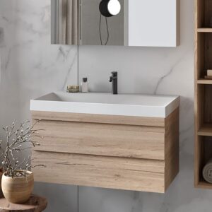 Set mobilier de baie stejar suspendat 80 cm Wood