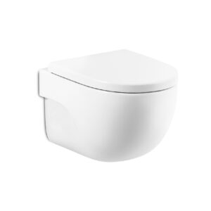 Vas WC compact suspendat Rimless Meridian evacuare orizontală cu capac WC inclus