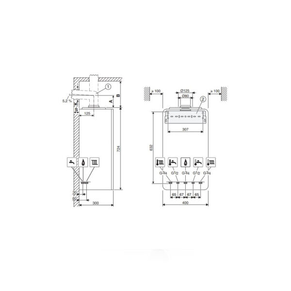 Centrala Bosch 2300W 25 KW, kit de evacuare inclus - imagine 2