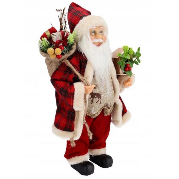 Decoratiune Mos Craciun cu saculet cadouri si casuta 40 cm - imagine 2