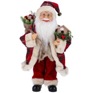 Decoratiune Mos Craciun cu saculet cadouri si casuta 40 cm