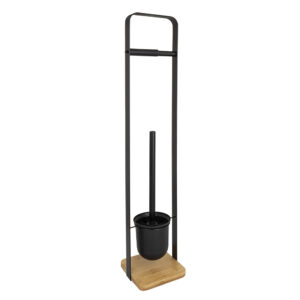 Suport de baie modern negru/bambus pentru hârtie igienică AWD02071806