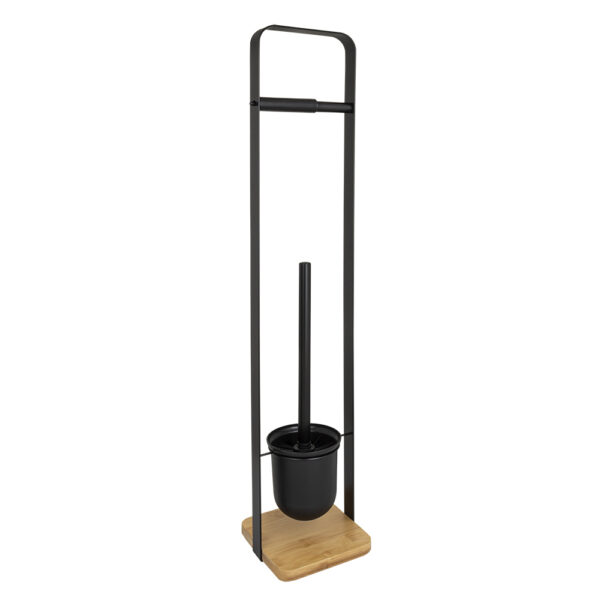 Suport de baie modern negru/bambus pentru hârtie igienică AWD02071806