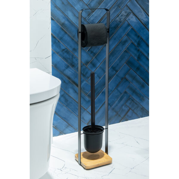 Suport de baie modern negru/bambus pentru hârtie igienică AWD02071806 - imagine 2