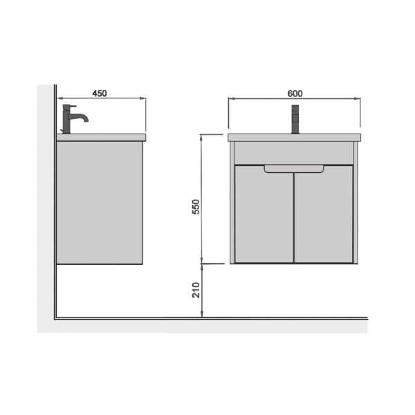 Mobilier de baie suspendat 60 cm Smart Loft + lavoar - imagine 3