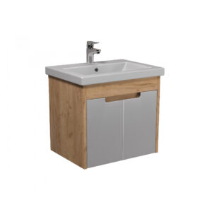 Set mobilier de baie suspendat alb / stejar 60 cm Smart