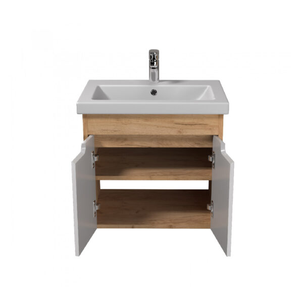 Set mobilier de baie suspendat alb / stejar 60 cm Smart - imagine 2