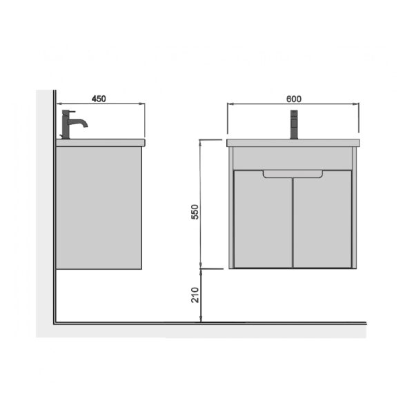 Set mobilier de baie suspendat alb / stejar 60 cm Smart - imagine 4