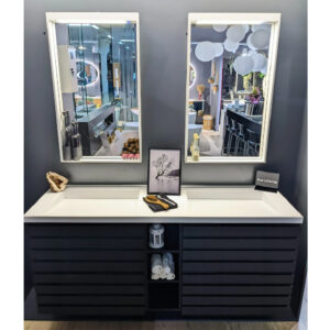 Mobilier de baie MDF negru 160 cm cu lavoar Lux Otohi + 2 oglinzi
