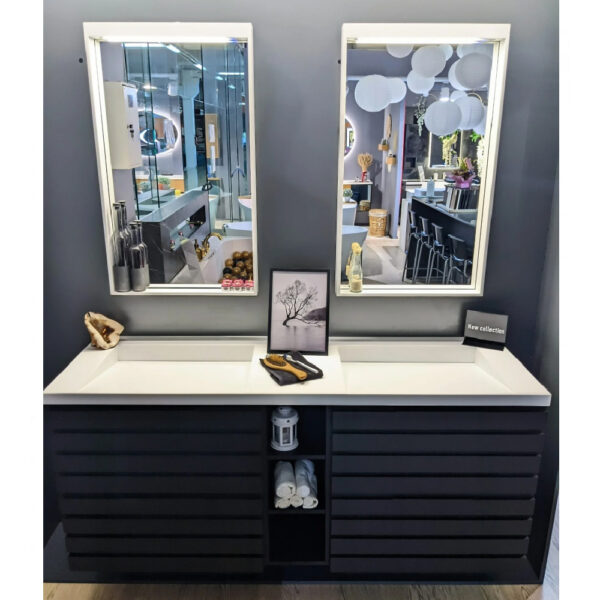 Mobilier de baie MDF negru 160 cm cu lavoar Lux Otohi + 2 oglinzi