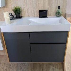 Mobilier de baie gri / stejar 100 cm Lux Keri + lavoar