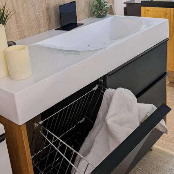 Mobilier de baie gri / stejar 100 cm Lux Keri + lavoar - imagine 2