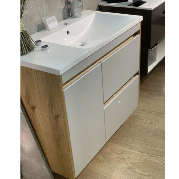 Mobilier de baie  alb / stejar Premium 90 cm Wega R+ lavoar