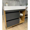 Mobilier de baie alb / negru / stejar 80 cm Premium Trinidad + lavoar