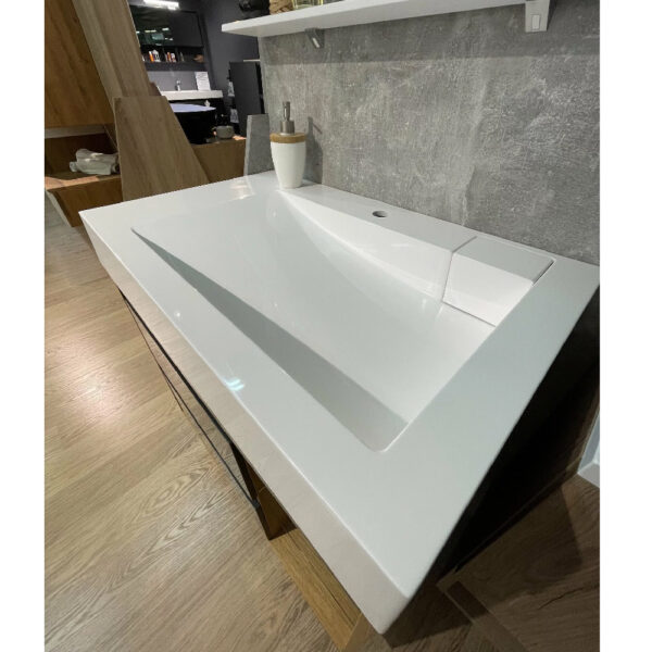 Mobilier de baie alb / negru / stejar 80 cm Premium Trinidad + lavoar - imagine 3
