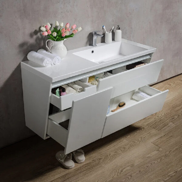 Mobilier de baie alb 125 cm Premium Cyprus L + lavoar alb