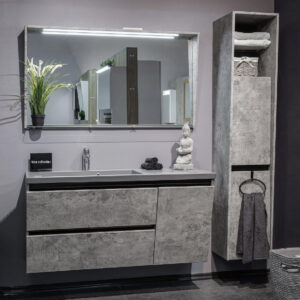 Set mobilier de  baie alb / gri 125 cm Lux Cyprus R gri + lavoar alb + oglinda gri + soldat gri