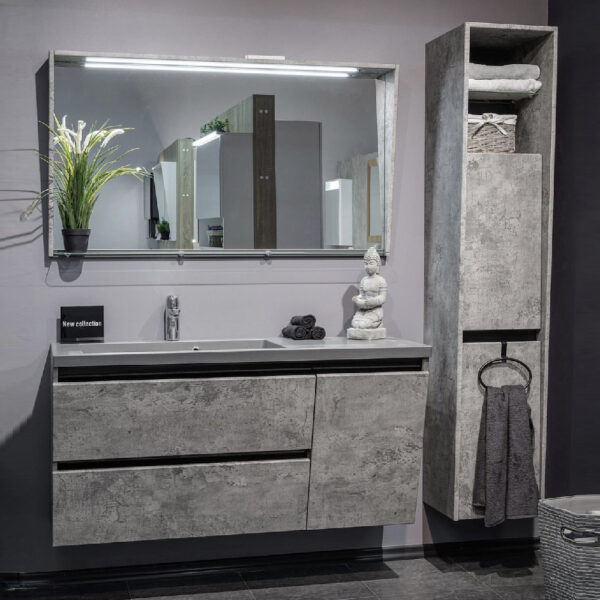 Set mobilier de  baie alb / gri 125 cm Lux Cyprus R gri + lavoar alb + oglinda gri + soldat gri