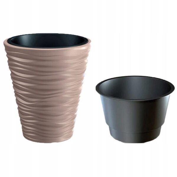 Ghiveci decorativ flori rotund Sand 18/37 L cafeniu - imagine 2