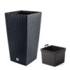 Ghiveci decorativ Rato patrat imitatie ratan, negru 22.5x22.5x42.1 cm - imagine 3