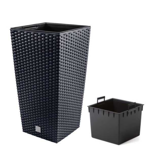 Ghiveci decorativ Rato patrat imitatie ratan, negru 22.5x22.5x42.1 cm - imagine 3