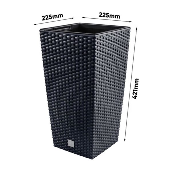 Ghiveci decorativ Rato patrat imitatie ratan, negru 22.5x22.5x42.1 cm - imagine 2