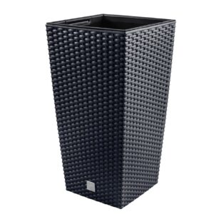 Ghiveci decorativ Rato patrat imitatie ratan, negru 22.5x22.5x42.1 cm