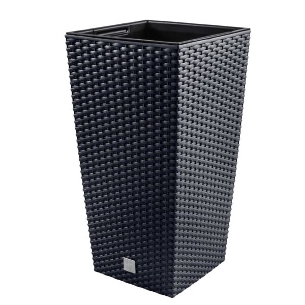 Ghiveci decorativ Rato patrat imitatie ratan, negru 22.5x22.5x42.1 cm
