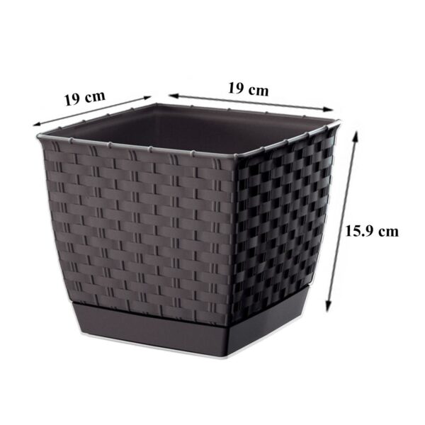 Ghiveci decorativ de flori, patrat 19x19x15.9 cm imitatie ratan maro Ratolla - imagine 3