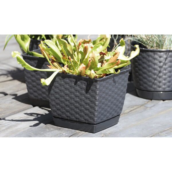 Ghiveci decorativ de flori, patrat 19x19x15.9 cm imitatie ratan maro Ratolla - imagine 2