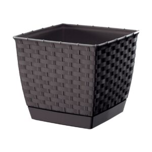 Ghiveci decorativ de flori, patrat 19x19x15.9 cm imitatie ratan maro Ratolla