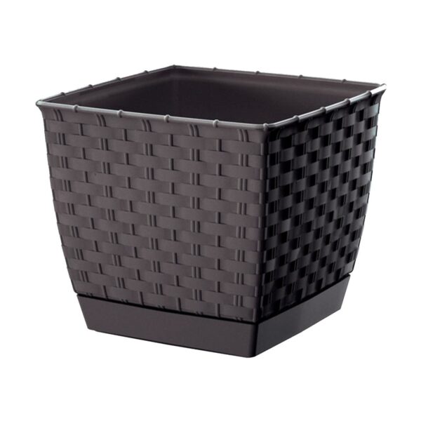 Ghiveci decorativ de flori, patrat 19x19x15.9 cm imitatie ratan maro Ratolla