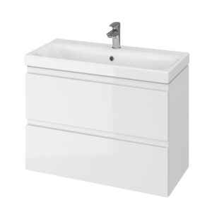 Set mobilier de baie alb 80 cm Premium Moduo Slim masca + lavoar S801-225