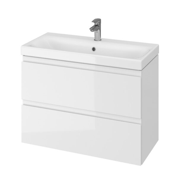 Set mobilier de baie alb 80 cm Premium Moduo Slim masca + lavoar S801-225