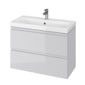 Set mobilier de baie gri 80 cm  Premium Moduo Slim masca + lavoar S801-224