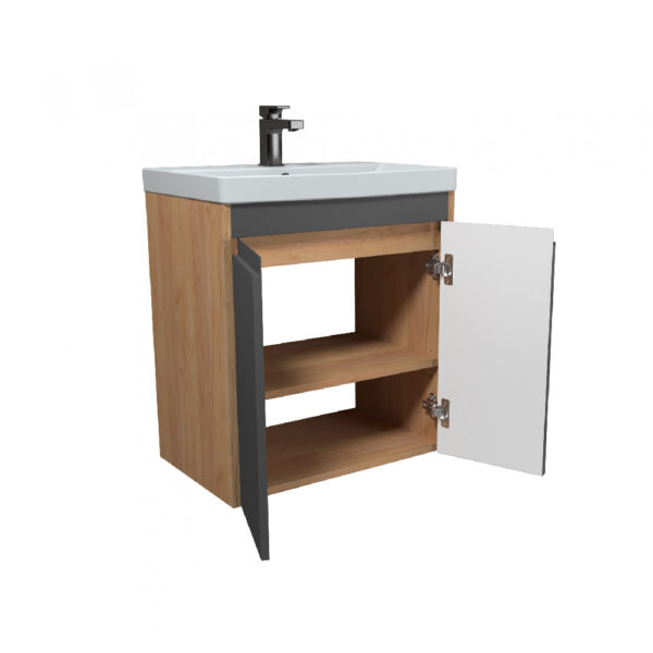 Mobilier de baie gri / stejar 60 cm Olive 60-U - imagine 2