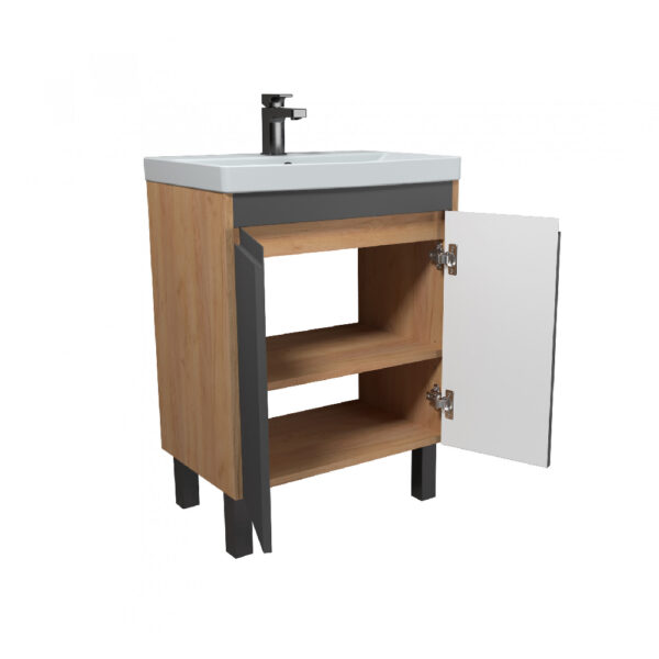 Mobilier de baie gri / stejar 60 cm Olive 60-U - imagine 3