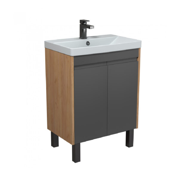Mobilier de baie gri / stejar 60 cm Olive 60-U - imagine 4