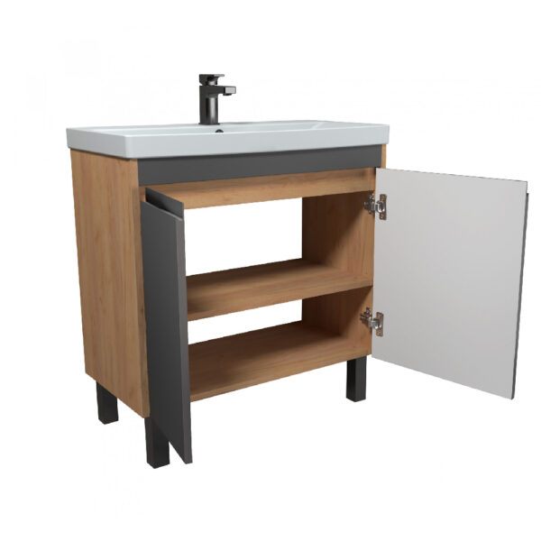 Mobilier de baie gri / stejar Olive + lavoar 80-U - imagine 3